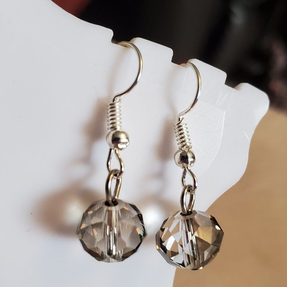 Silver Tone Hook Grey Czech Glass Bead Earrings - Picture 2 of 2